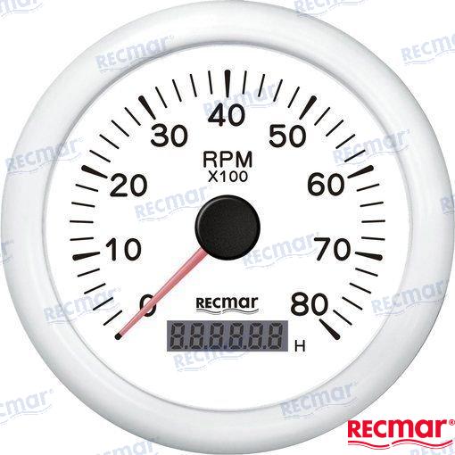 TACHOMETER 1.0/10.0 - 0/8000 RPM WHITE | OEM  07308 | INSTRUMENTATION | RECMAR