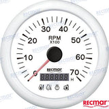 TACHOMETER W/4 LED ALARM 0/7000RPM WHITE | OEM  07312 | INSTRUMENTATION | RECMAR