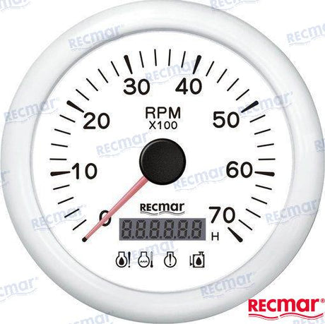 TACHOMETER W/4 LED ALARM 0/7000RPM WHITE | OEM  07312 | INSTRUMENTATION | RECMAR