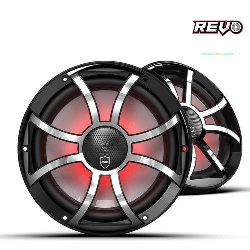 REVO CX-10 XS-B-SS S2 | REVO Series 10-inch High-Output Component Style Coaxial Speakers w/ XS-Black-Stainless Steel RGB Grilles